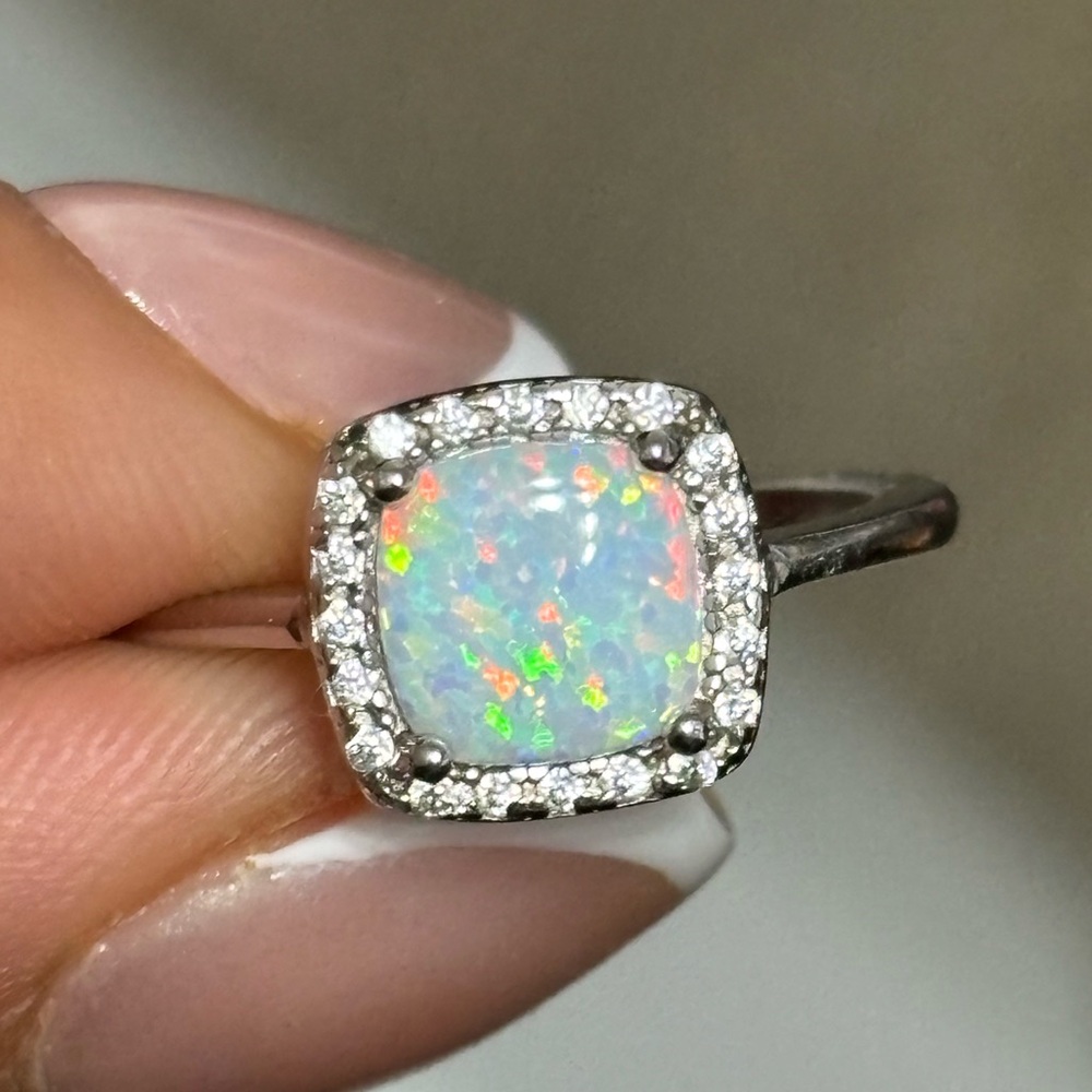 White Simulated Opal Square Ring - image 7